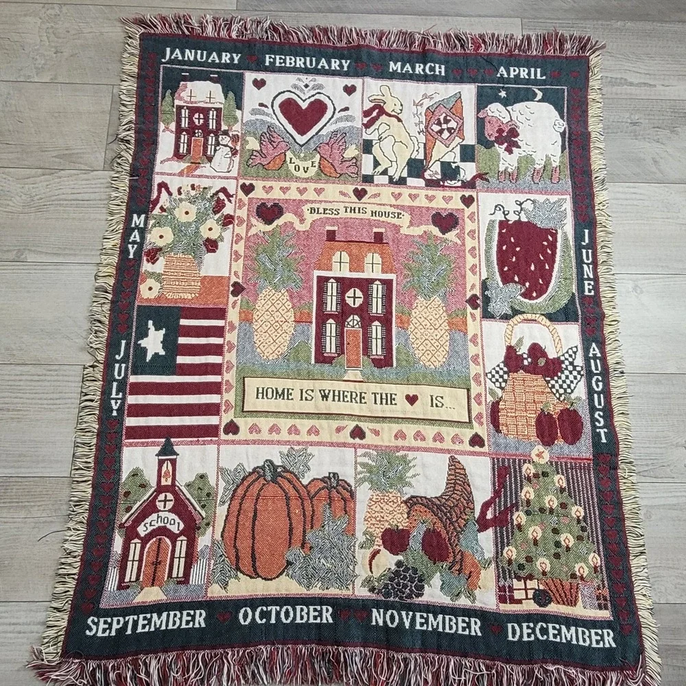 ❤️Home Is Where the Heart Is Woven Calendar Throw Blanket 45 × 58  Double‑sided
